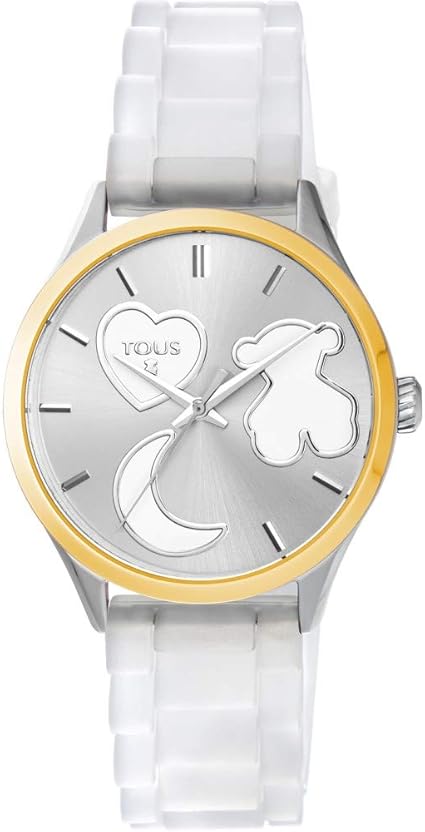 Reloj Tous Sweet Power de acero IP dorado con correa de silicona blanca Ref:800350750