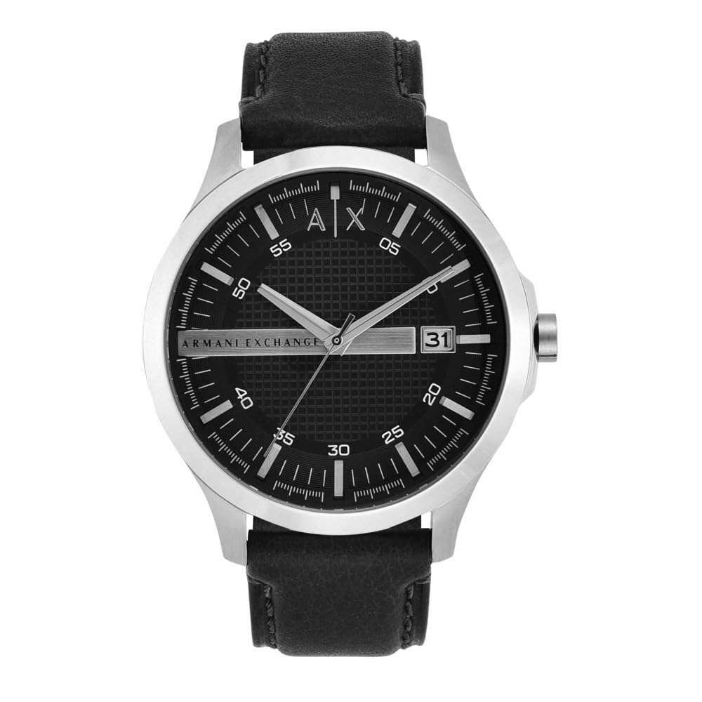 Armani Exchange Hampton Men's Quartz Watch with Black Dial and Black Leather Strap AX2101