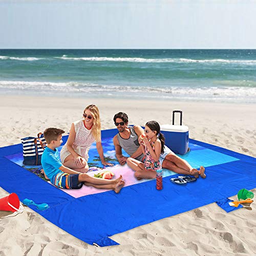 Acdyion Outdoor Sandproof Beach Blanket 9' X 10' Lightweight Oversized Waterproof Durable Beach Mat for Picnic, Travel, Camping, Hiking, Festivals Large Printing Blanket with Pockets (Sapphire Blue)