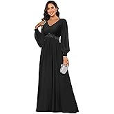 Likeora Long Sleeve Mother of Bride Dresses for Women Lace Applique Pleated Formal Evening Dress
