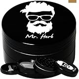 Mr. Herb Grinders - Best Grinder For Spice and tobacco - Crusher for Herbs with Keef Catcher Tool - Silicone Kief, 4 Pieces 1.96 inch (Black)