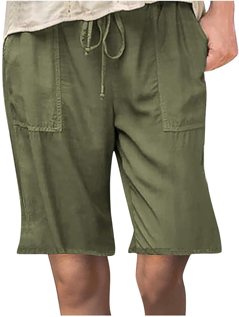 Bermuda Shorts for Women Plus Size Casual Summer Long Shorts Below Knee Loose Comfy Cotton Linen