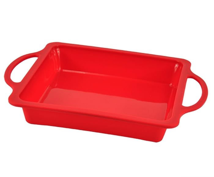 Nonstick Sturdy Handle Square Brownie Cake Baking Pan 8 Inch - Patented Metal Reinforced Silicone Pans - 8x8 Inches Non Stick Caramel Brownies Tray - Bake Boss BPA Free Cakes Mold - Dishwasher Safe