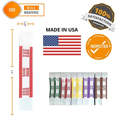 Money Bands Currency Sleeves Straps - Made in USA (Pack of 5000) Self-Adhesive Assorted Money Wrappers for Bills Color Coded Wraps Meets ABA Standards, 7.5 x 1.25 inches - Counter Recyclable Kraft Pap - Thumbnail 4