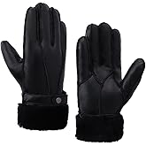 MGGMOKAY Men's Shearling Gloves Winter Sheepskin Shearling Leather Gloves Men Warm Fur Gloves