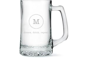 Weddingstar Customizable 14 Oz Glass Beer Mug – Circle Monogram Engraving