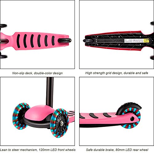 Albott 3 Wheels Kick Scooter for Kids Toddlers Scooter with PU LED