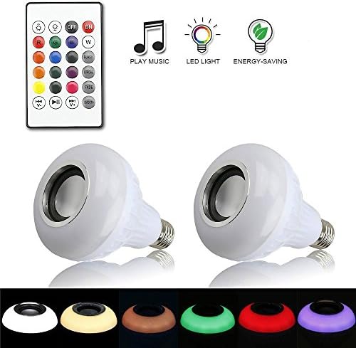 LightingU E27 RGB LED Bulb-Bluetooth Music Audio Speaker Lamp with 24 Keys Remote Control for Home Stage Party Gifts Indoor Decoration (Pack of 2 Bulbs)