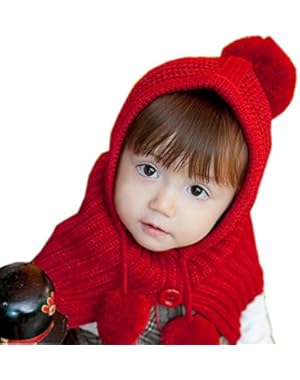 Cute Red Winter Cape Hat Toddler Woolen Knitted Hat Winter Cloak For 1-4Y