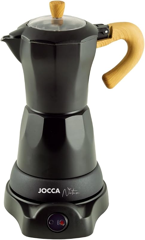 - Cafetera Italiana Eléctrica 6 Tazas | Línea Nature | Base giratoria 360º | Sistema “Siempre Caliente” | Apagado automático | Asa toque frío | Tapa transparente | Color negro