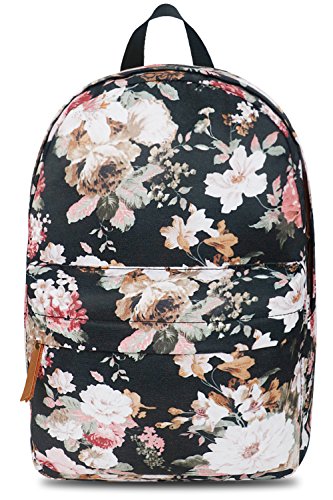 School Bookbags for Girls, Floral Backpack Travel Bags Women Daypack by Oflamn (Black Retro Floral)