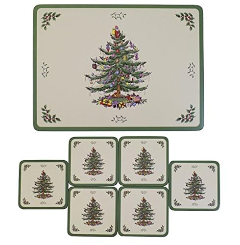 SET OF SPODE CHRISTMAS TREE DESIGN CORK BACKED PLACEMATS