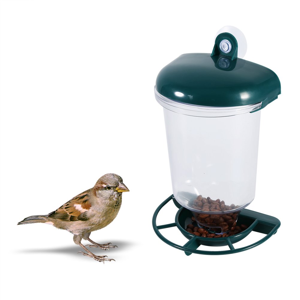 Zerodis Wild Bird Feeder Outside Automatic,Plastic Window Hanging Bird Seed Feeder with Suction Cup Outdoor Backyard