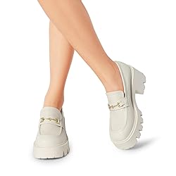 Women Loafers Platform Chunky Heel Slip On Lug Sole
