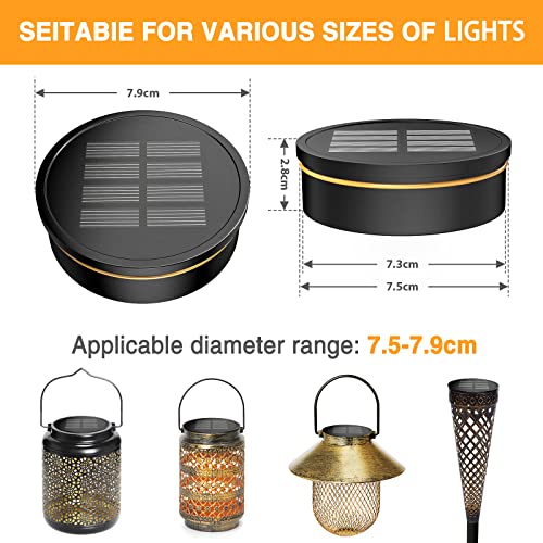 GEARLITE Solar Lamps Replacement Top 8 cm, Garden Solar Lights Replacement Parts with 2 LEDs (Warm/White) 800 mAh Solar Battery Box with Highly Efficient Solar Panels for Solar Lamps Lantern Lid Garden Pack of 2