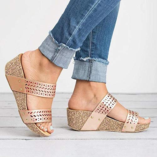 BEAUTYVAN Mules Shoes for Women Fashion Platforms Wedges Peep Toe Slipper Sandals Gold