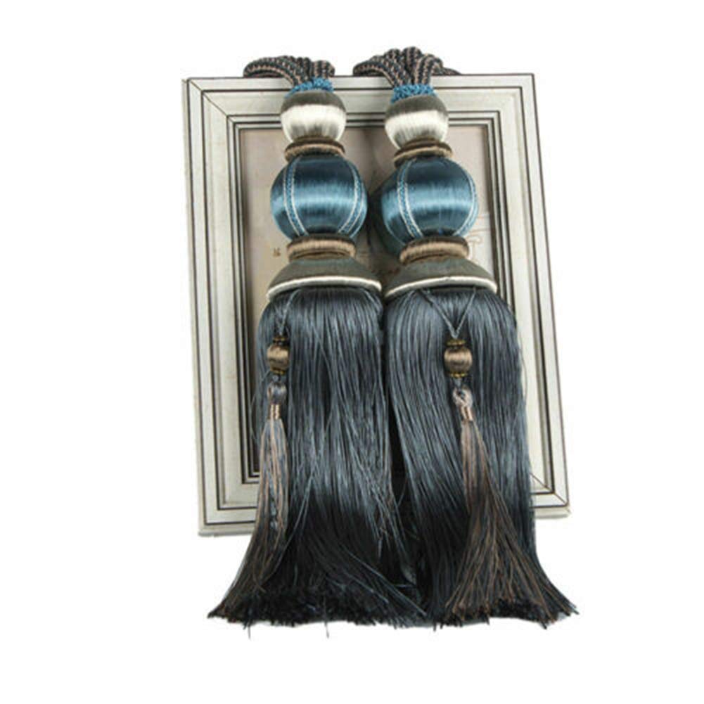 ZHMF 1 Pair Curtain Tiebacks Holdbacks Clip Binding Rope Tie Backs Handmade Tassel Tiebacks Home Window Decorative (Dark Blue)