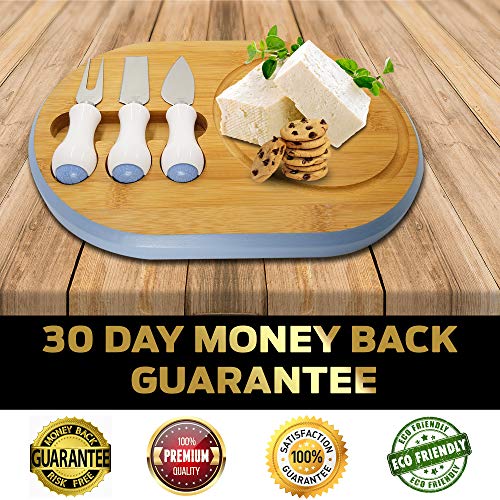 image for ZRabbit Bamboo Cheese Board with Cutlery Set | Modern Fancy Design | S