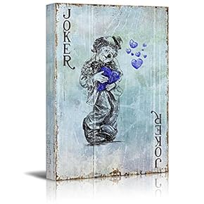 Poker Cards Canvas Wall Art - Joker - Joker with Blue Hearts - Gallery Wrap Modern Home Art | Ready to Hang - 12x18 inches