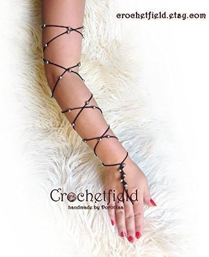 Crochet BEADED Pair of Lace Up Bracelet or Anklet, gladiator, long, beach, pool, wedding, body chain, arm chain, leg chain, night out party