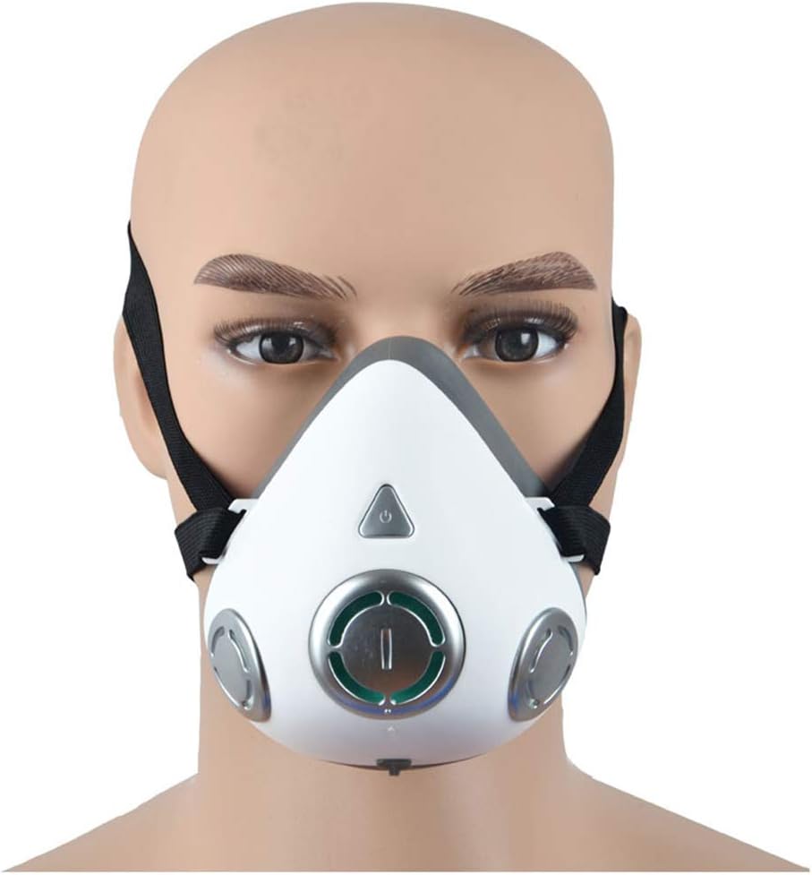 Lzour Electric Respirator Air Purifier,Electric Mask with Fan Motor and Filter in Resusable with H11 HEPA Filter for Pollen Dust Gas Alergy PM2.5,White