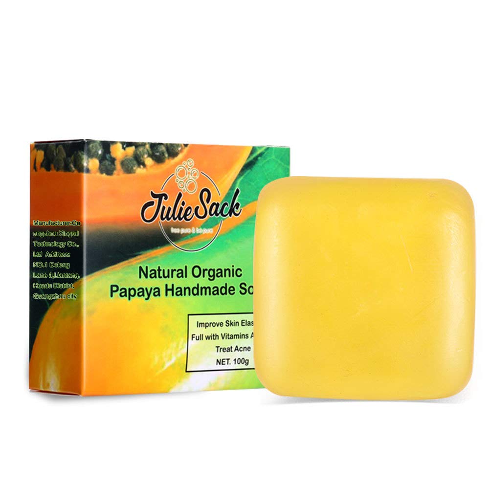 JulieSack Natural Organic Papaya Handmade Exfoliate Soap Bar- 100g | Deep Cleansing Oil Control Prevent Acne, Pimples, Blackheads & Anti-Wrinkle | Moisturiser Face & Body