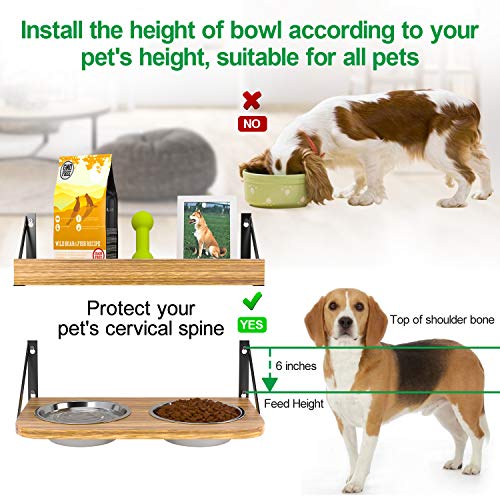 No/Brand BUYBAR Adjustable Raised Dog Bowls for Large Dogs Food and Water Height Wall Mounted Floating with Stand Shelf 2 Stainless Steel Elevated Pet Comfort Cat Feeding Bowl