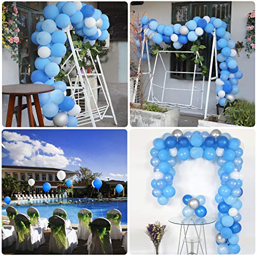 Blue Balloons Arch Garland Party Decorations Kit 114 Pack, Boy Baby Shower Balloons Set,Blue Sliver White Balloons + Foil Fringe Curtain + Paper Tissue Flower Pom Poms + Tissue Paper Fans for Birthday