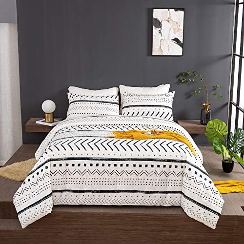 Jumeey White Boho Comforter Set Queen Aztec Bedding Full Size Black and