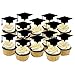 Coxeer Graduation Cake Topper, 48PCS Cupcake Topper Creative Graduation Cap Party Cake Topper (Black) ¡­