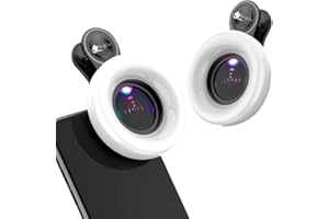 BeautyPros Macro Lens for iPhone/Android 15x Zoom with Rechargeable LED Ring Light for Close-up Phone Photography, Video Recording and Vlogging (Black)