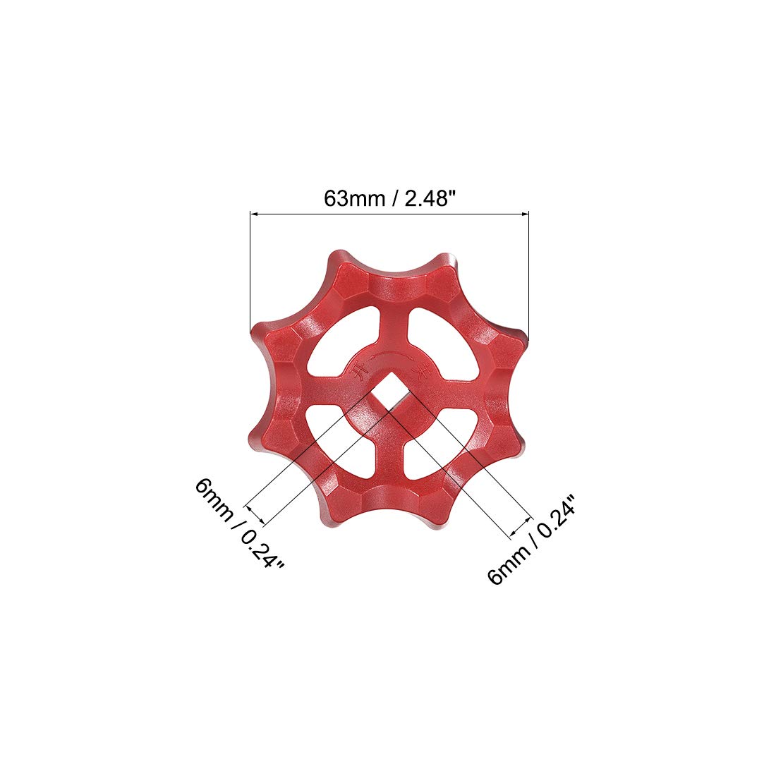 sourcing map Plastic Outside Faucet Round Wheel Handle, Square Broach 6x6mm, Wheel OD 63mm ABS Red 2Pcs - Image 3
