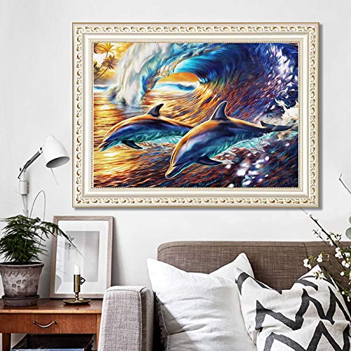waitata DIY Oil Painting for Adults Kids Painting by Number Kit Digital Oil Painting (Dolphin, 16X20in)