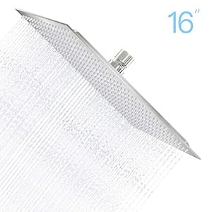 Derpras 16 Inch Square Rain Shower Head, 304 Stainless Steel, Ultra Thin High Pressure Bathroom Rainfall Showerhead (Brushed Nickel) (324 Jets)