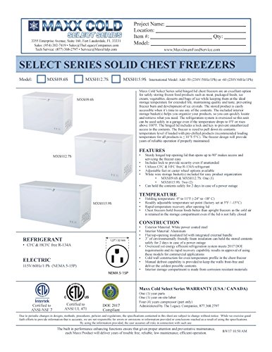 Maxx Cold 40.6” Wide Solid Hinged Top Commercial Chest Freezer with Locking Lid NSF Garage Ready Manual Defrost Keeps Food Frozen for 2 Days in Case of Power Outage, 9.6 Cubic Feet 272 Liter, White - Thumbnail 7