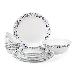 Cello Opalware Imperial Vinea Opalware Dinner Set, 19 Pieces, White