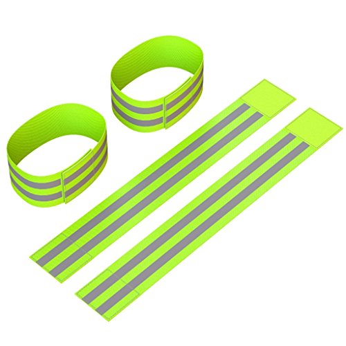 Reflective Ankle Bands (4 Bands/2 Pairs) | High Visibility And Safety For Jogging/Cycling/Walking Etc | Work As Wristbands, Armband, Leg Straps | Accessories For Sports/Running Gear (784672590556)