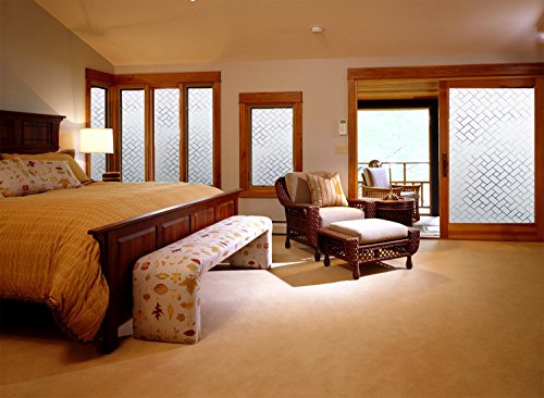 No Glue Window Film Privacy, Frosted Window Decal/Privacy Protection/Heat Control/Anti UV, Latticed Frosting Stained Glass Static Cling for Home/Office, 17.7x78.7 inch