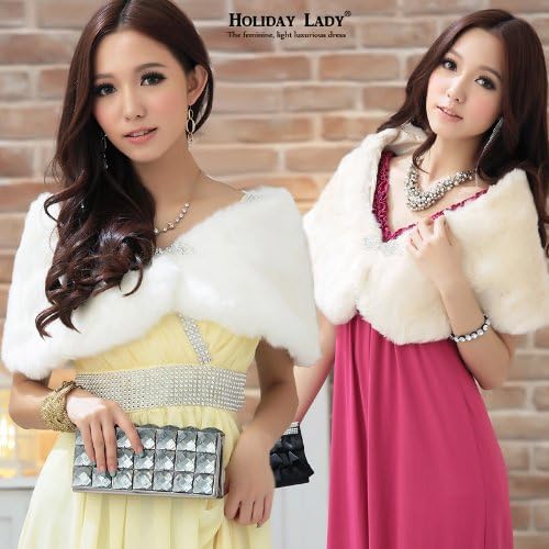 Amazon 全2色 パーティー ドレス 輝くブローチ付き ファー肩掛け ショール フリー ホワイト ワンピース チュニック 通販