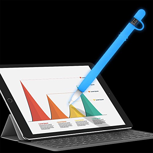 Silicone Case for Apple Pencil Holder Sleeve Skin Pocket Cover Accessories for iPad Pro, Glow in The Dark, Soft Silicone Grip Pouch with Charging Cap Holder and 2 Protective Nib Covers(Glow Blue)