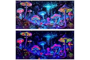 Dtekoj 48X20IN Blacklight Mushroom Jellyfish Aquarium Background UV Reactive Background Starry Sky Terrarium Background with 10 EVA Double-Sided Tape