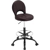 Manyday Drafting Chair with Folding Back | Comfy Office Chair with Wheels | Faux PU Leather Swivel Bar Stools with Adjustable Height and Footrest Ring | for Standing Desk Home Kitchen | Dark Brown