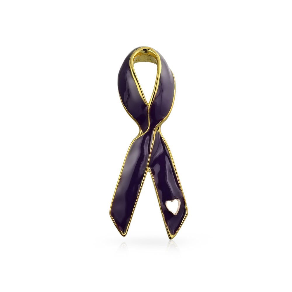Prevention and Awareness Purple Ribbon Pancreatic Cancer Survivor Brooch Pin Open Heart Enamel Gold Plated Inspirational Accessory for Women