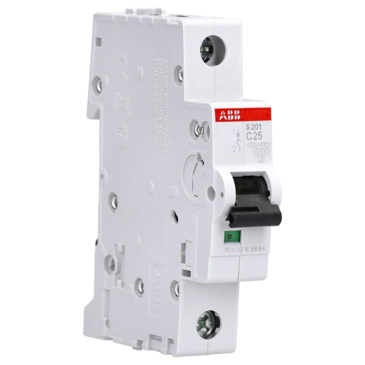 ABB S201-C25 Miniature Circuit Breaker, 1 Pole, Type C, 6/10kA Breaking Capacity, 25 Amp Current (2CDS251001R0254)
