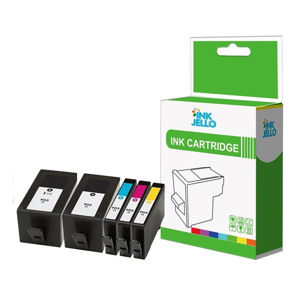 InkJello Ink Cartridge For Printer, Compatible With HP OfficeJet 6900 6950, OfficeJet Pro 6860 6868 6950 6960 6968 6970 6975 6978 903XL (Black,Cyan,Magenta,Yellow, 5-Pack)