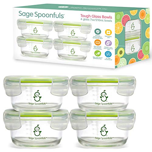 Sage Spoonfuls 4 Piece Tough Glass Bowls Baby Food Storage Containers