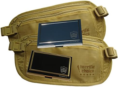 Money Belt Pouch - travel organizer gear set: 2-pack + 2 RFID card holder metal