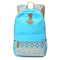 HITOP Geometry Dot Casual Canvas Backpack Bag, Fashion Cute, Lightweight for Teen Young Girls, Blue