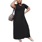 Tycorwd Women's Casual Maxi Dresses Summer Short Sleeve Loose Beach Dress Sundress