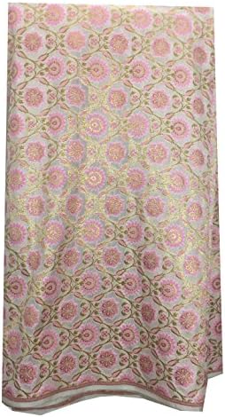 Dress Making Craft Fabric by Yard Metre pink brocade kimkhab gold yellow maroon (Length=2 meter for Small Size Dress)